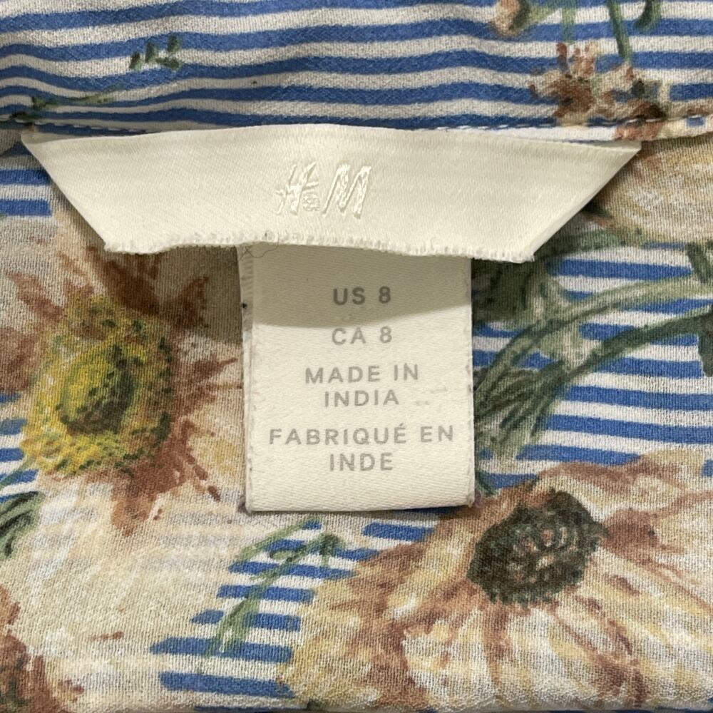 HM Blouse Size 8 Blue White Floral Sleeveless Button Up Garden Fairy Romantic - Picture 6 of 7